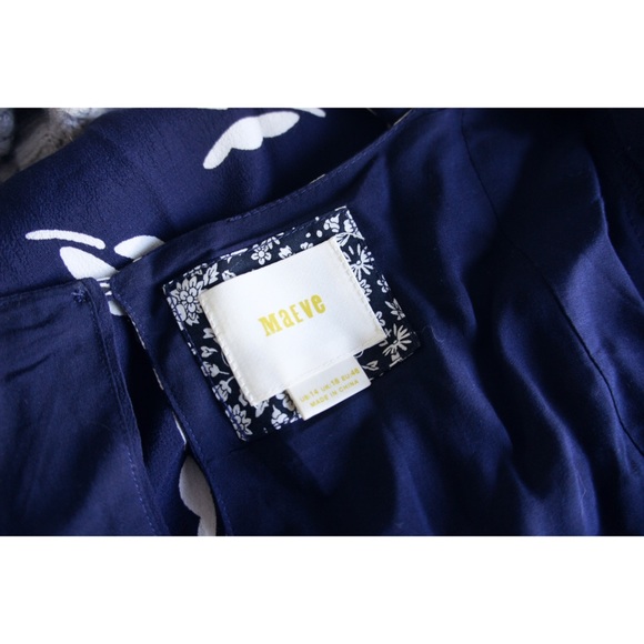 Maeve Anthropologie Fern Ruched Navy Print Dress - Picture 10 of 10